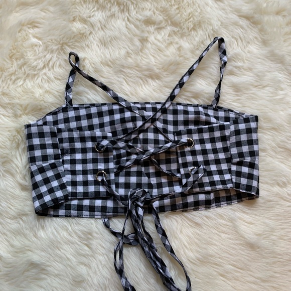 Checkered Plaid Two Piece Bandeau Skirt Set - Picture 2 of 3